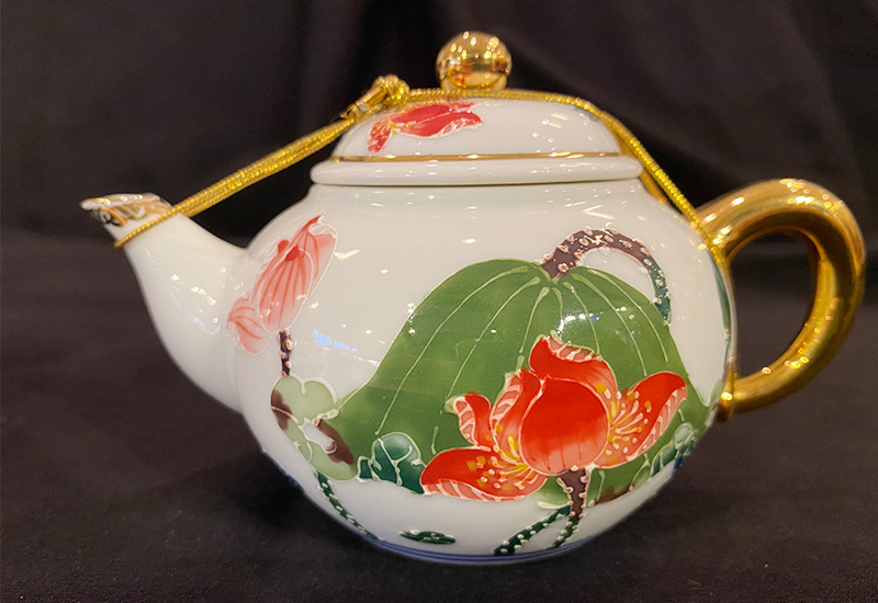 兩岸窯 法華彩 荷氣生財鎏金茶壺組(1壺2杯)  台灣MIT認證 茶具組 teacup